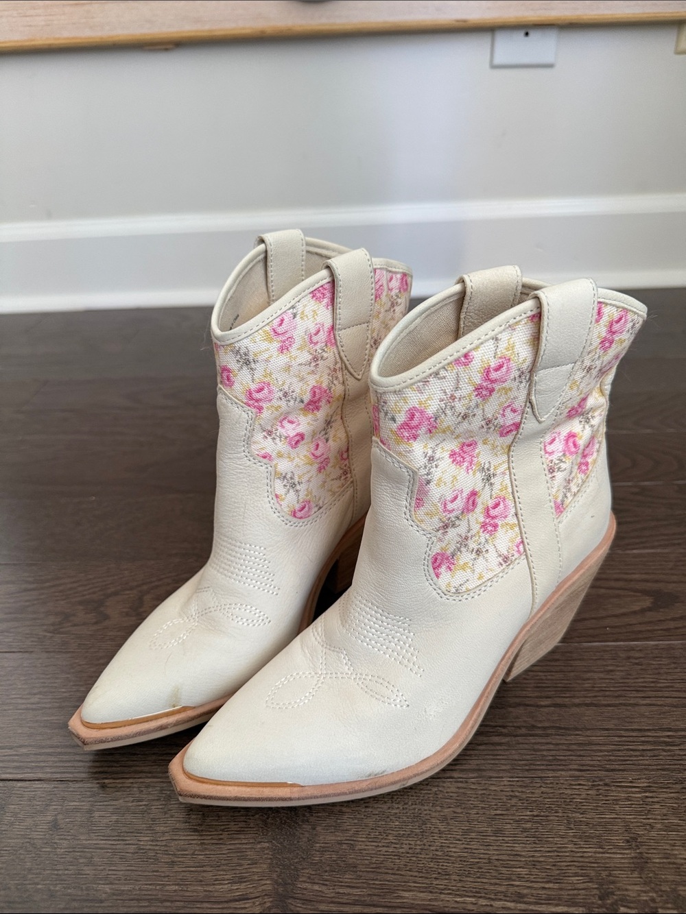 Dolce Vita Cream and Pink Floral Western Ankle Boots